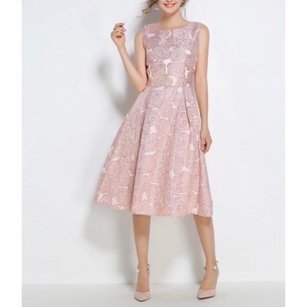 Coeur de Vague Pink Floral Sleeveless A-Line Dress
